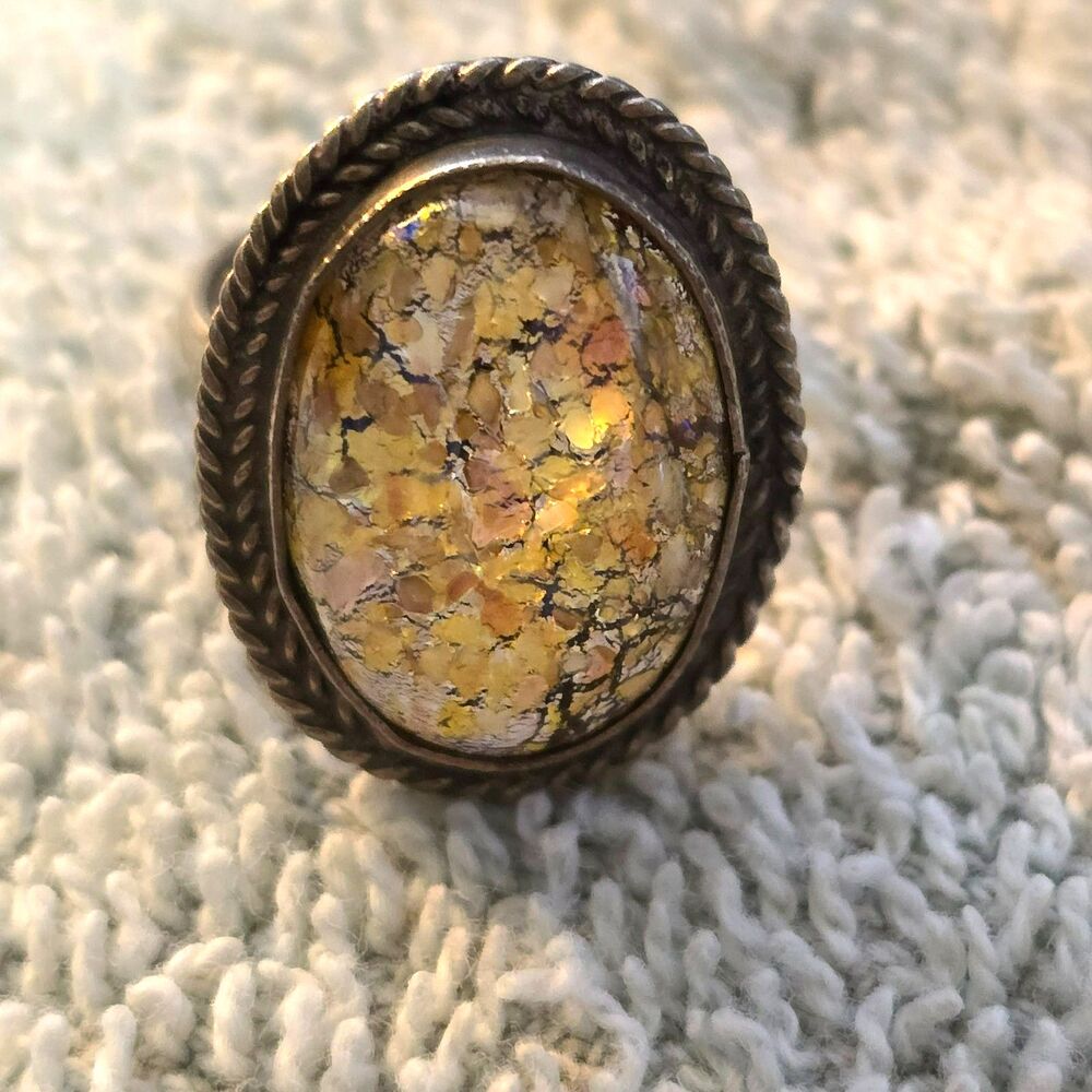 Vintage Native Sterling Mexico D.F ring size 6 1/2 Opal Foiled Ring